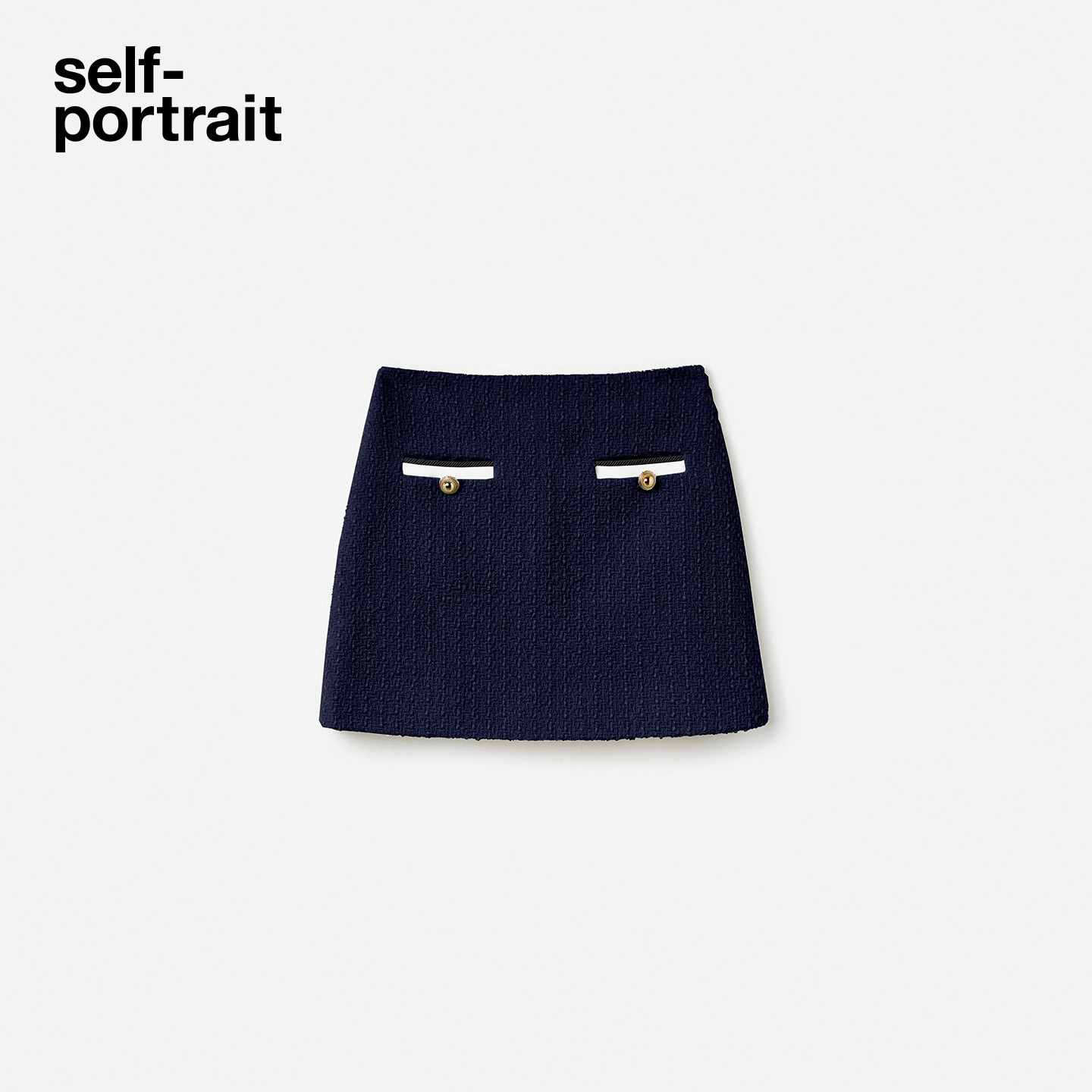self-portrait 2025早秋新款童装藏蓝色粗花呢学院风半身裙短裙
