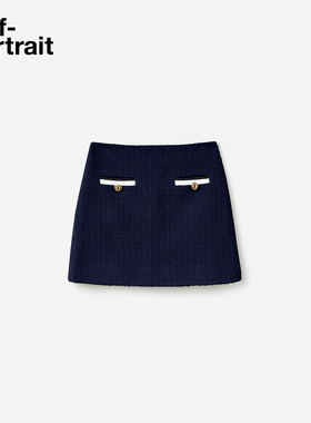 self-portrait 2025早秋新款童装藏蓝色粗花呢学院风半身裙短裙