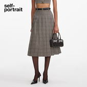 self portrait 2025早春卡其色百搭复古格纹百褶半身裙