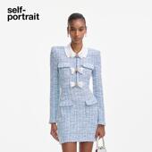 self portrait 2025春夏蓝混色娃娃领小香风蝴蝶结针织连衣裙