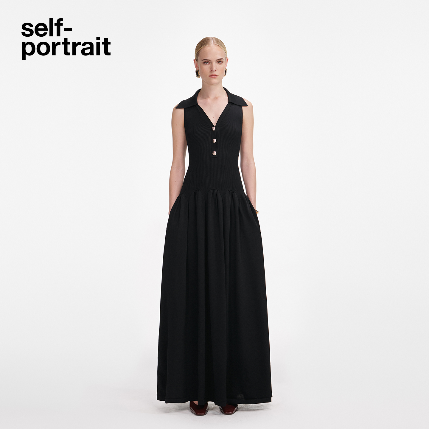 self-portrait无袖针织连衣裙