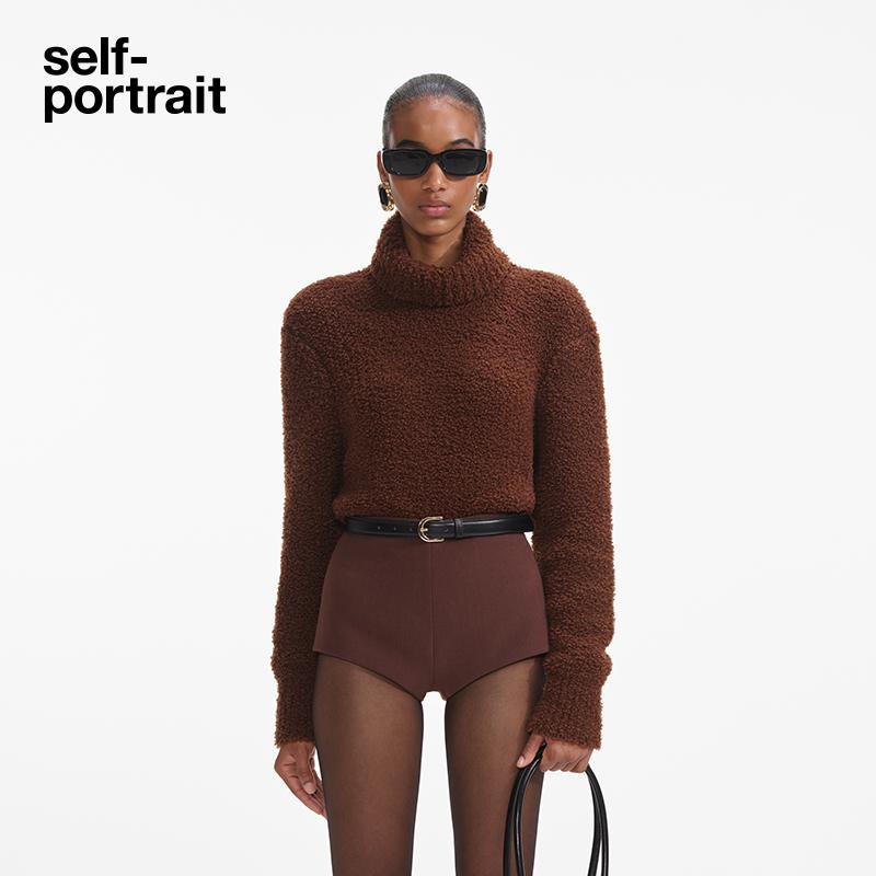 self-portrait高领毛绒针织上衣