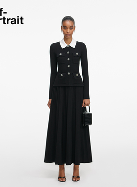 [赵丽颖同款]self-portrait 2026早春新款经典黑针织连衣裙长裙