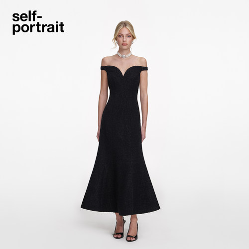 self-portrait一字肩礼服连衣裙