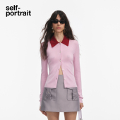 2025早秋新款 self portrait 粉红色翻领美丽诺绵羊毛针织上衣