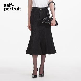 黑百搭气质牛仔鱼尾半裙中长裙 2025早春经典 self portrait