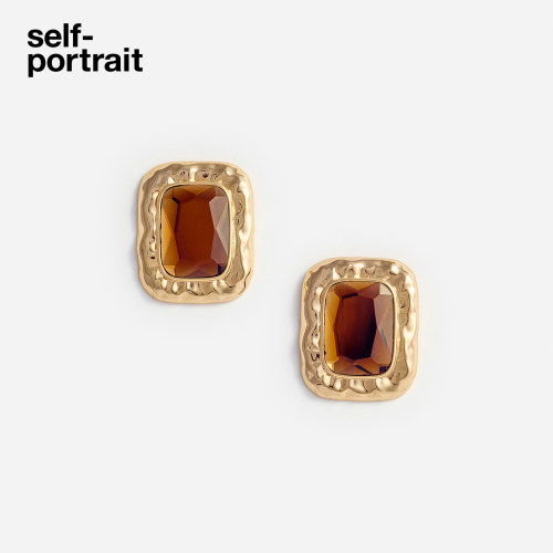 self-portrait珐琅方形耳环