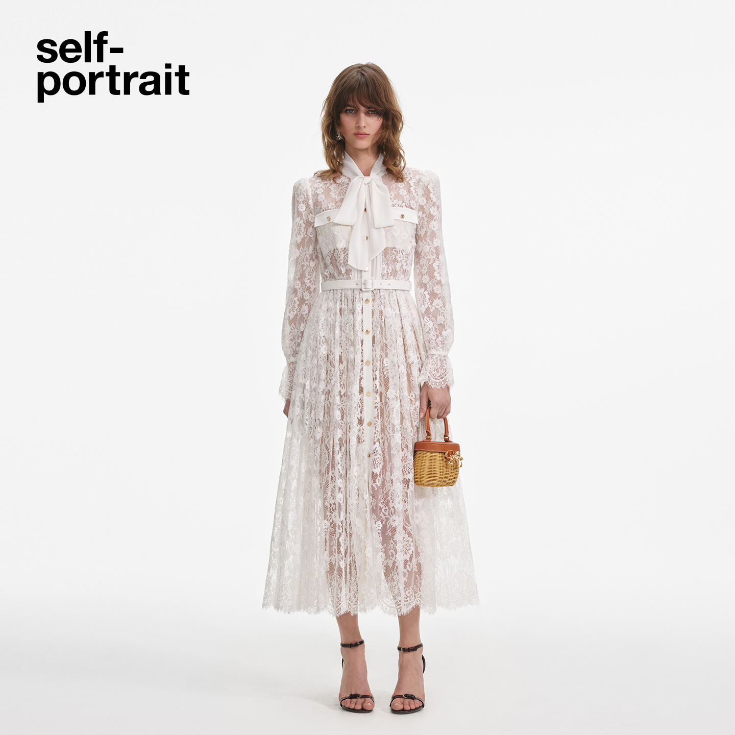 self-portrait长袖蕾丝连衣裙