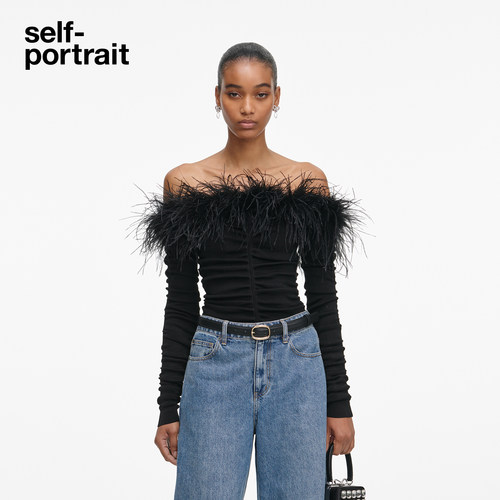 self-portrait褶皱一字肩上衣