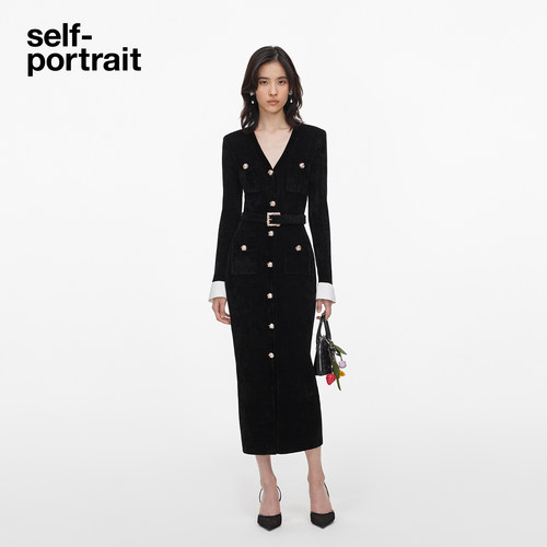 self-portrait收腰连衣裙