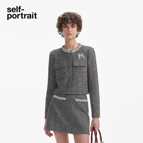 self-portrait人字纹软呢外套