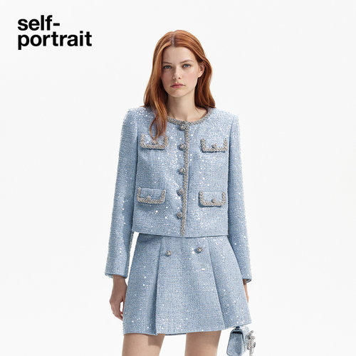 self-portrait小香风蓝长袖上衣