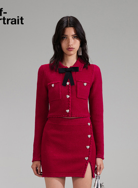 self-portrait 早春红色针织蝴蝶结开衫毛衣