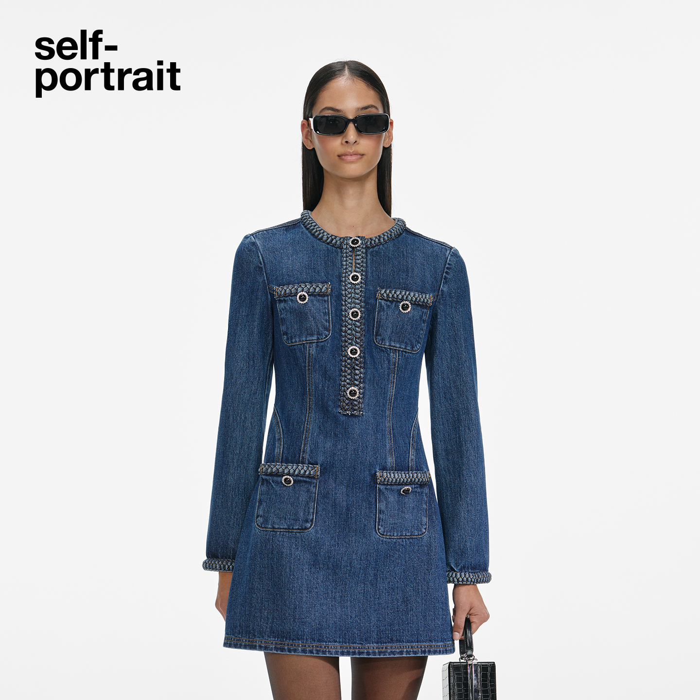 self-portrait牛仔连衣裙