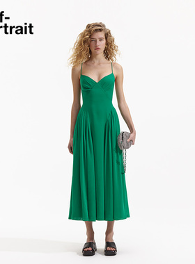 [松驰感假日]self-portrait 春夏草绿色吊带垂感气质连衣裙