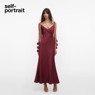 酒红色缎面吊带礼服连衣裙圣诞新年 2026早春新款 self portrait