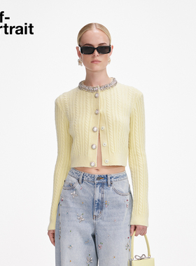 self-portrait 2025秋冬新款奶油黄钻饰羊毛混纺针织毛衫外套上衣