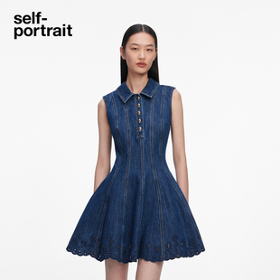 self portrait 2026春夏牛仔蓝花边褶牛仔连衣裙短裙 赵今麦同款
