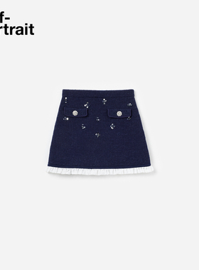 self-portrait 2026早春新款童装藏蓝色珠饰a字针织半裙短裙