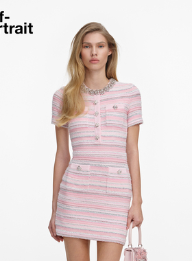 self-portrait 2026春夏新款粉红色钻饰小香风针织连衣裙短裙