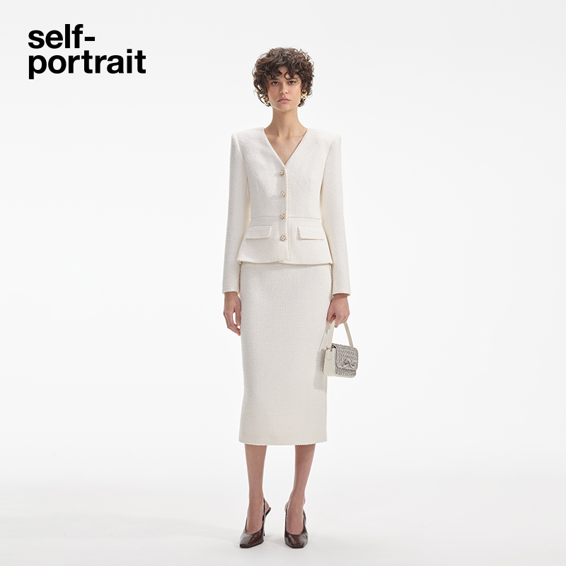 self-portraitV领假两件连衣裙