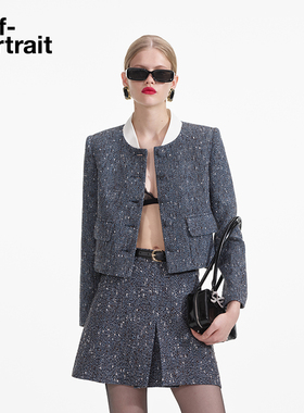 【明星同款】self-portrait 2025早春蓝混色花呢短款外套