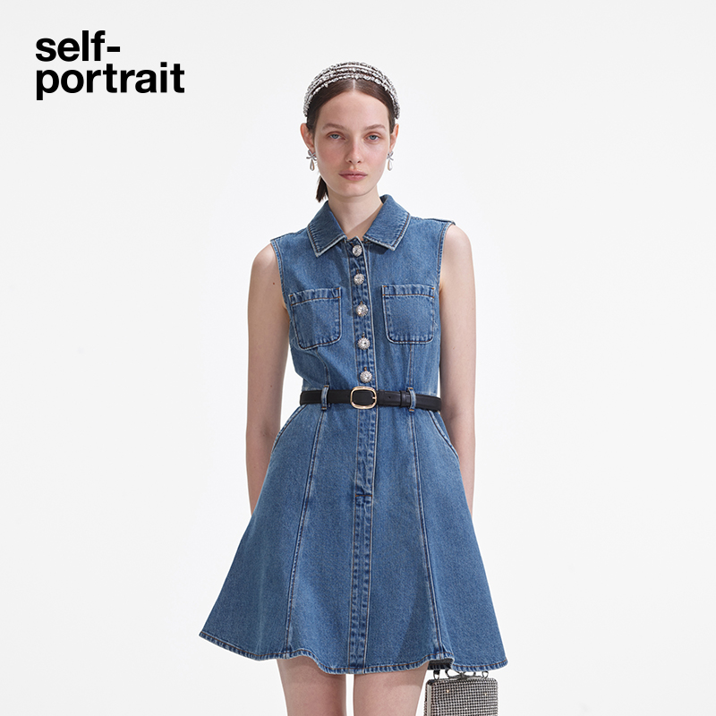 self-portrait复古牛仔连衣裙