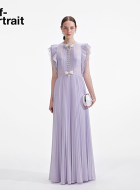 self-portrait 2025春夏丁香紫雪纺飞飞袖帕斯蒂尔礼服连衣裙