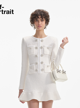 【赵丽颖同款】self-portrait 秋冬象牙白甜美针织连衣裙短裙