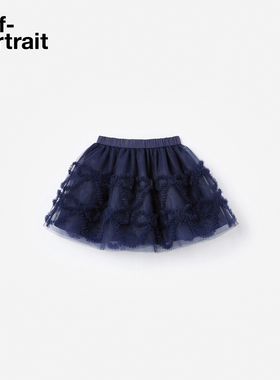 self-portrait 2025早秋新款童装藏蓝色蝴蝶结纱裙半身裙公主裙