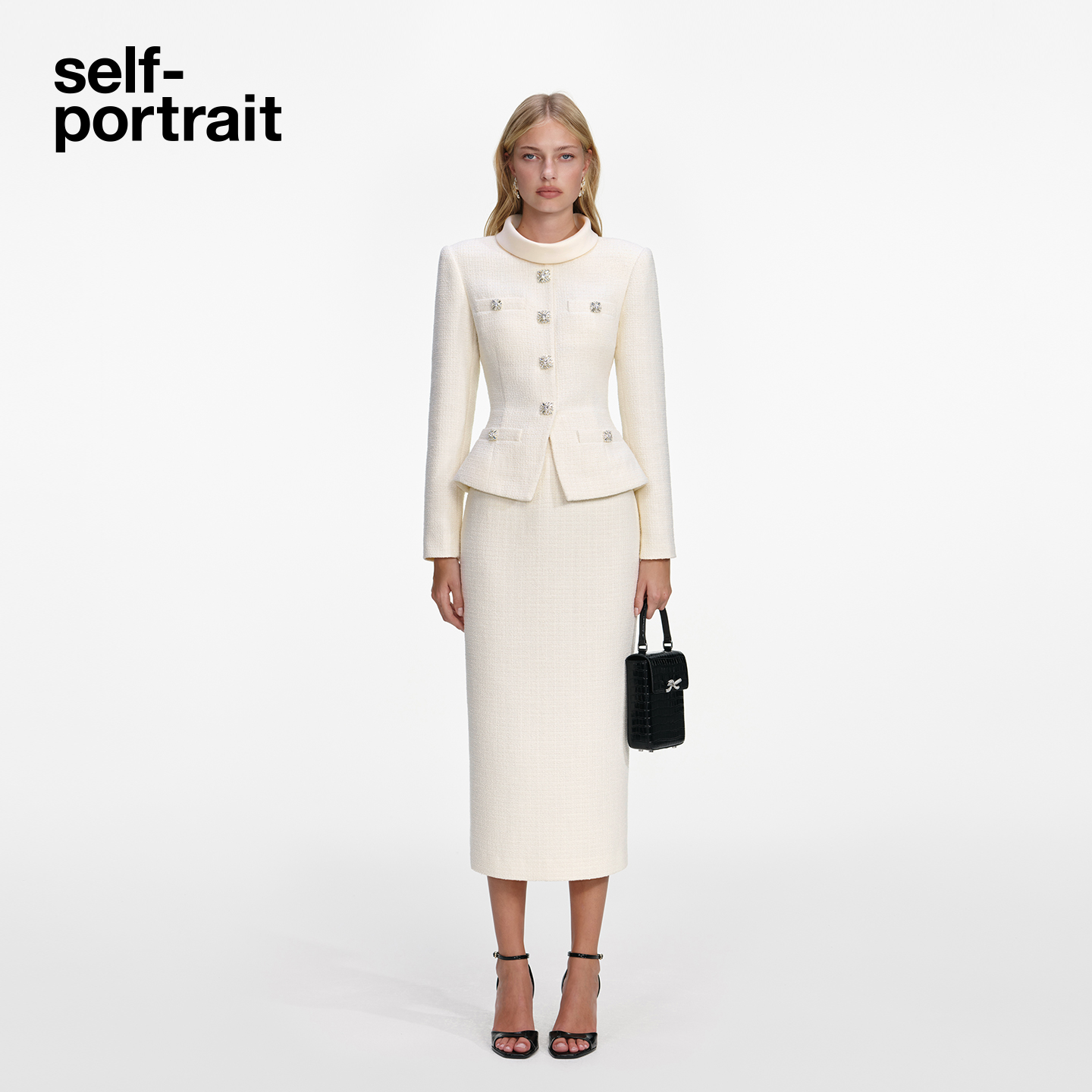 self-portrait长袖粗花呢连衣裙