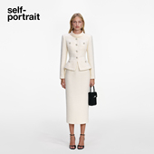self 粗花呢假两件年会连衣裙 象牙白长袖 portrait 2026早春新款