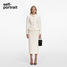 self-portrait 2026早春新款象牙白长袖粗花呢假两件连衣裙