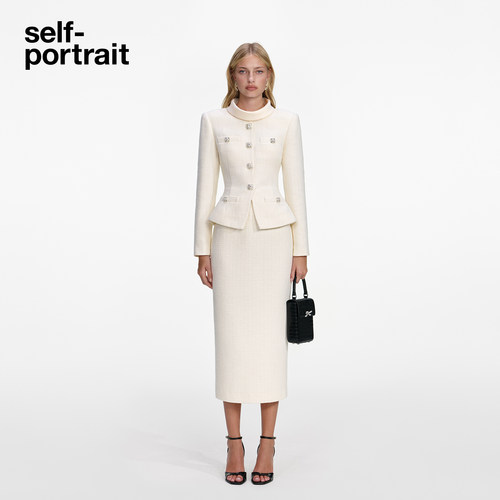 self-portrait长袖粗花呢连衣裙