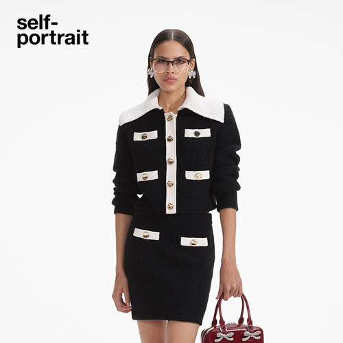 self-portrait翻领针织外套开衫