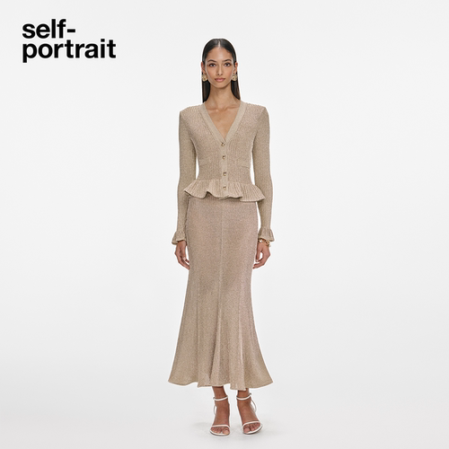 self-portrait金色针织连衣裙