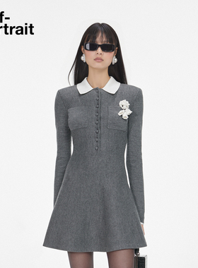 self-portrait 2025秋冬新款灰混色重要场合羊毛混纺针织连衣裙