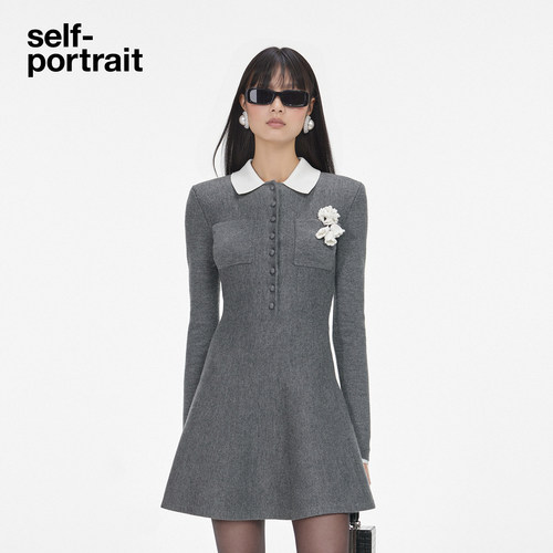 self-portrait翻领针织连衣裙
