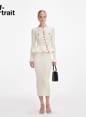 self-portrait 2025秋冬新款象牙白通勤气质羊毛混纺针织连衣裙