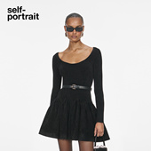 self 黑雪尼尔针织打底丝绒连衣裙 经典 portrait 2025秋冬新款