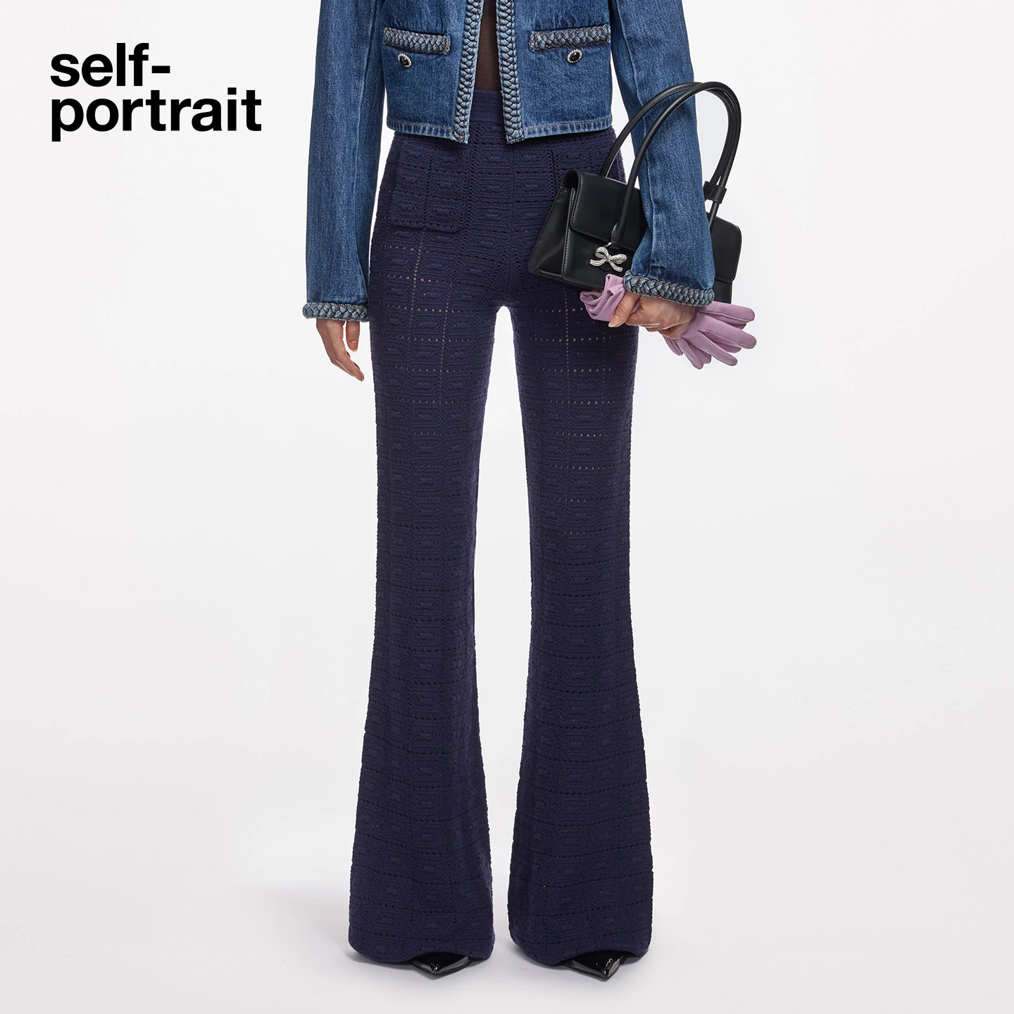 self-portrait针织喇叭裤