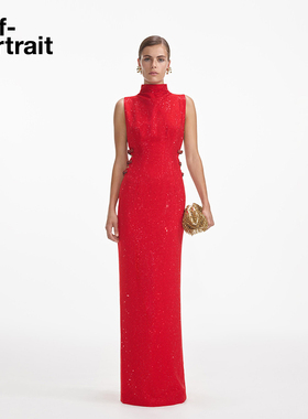 self-portrait 秋冬正红色满钻星河设计感镂空礼服连衣裙