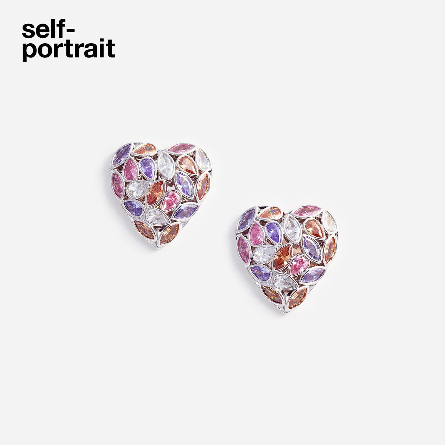 self-portrait 2026早春新款粉红色彩色钻饰心形耳环耳饰