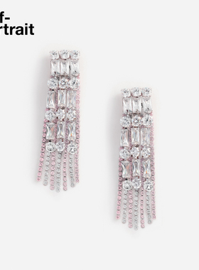self-portrait 2026早春新款粉红色长款钻饰流苏耳环耳饰
