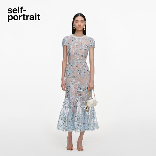 self-portrait刺绣亮片礼服