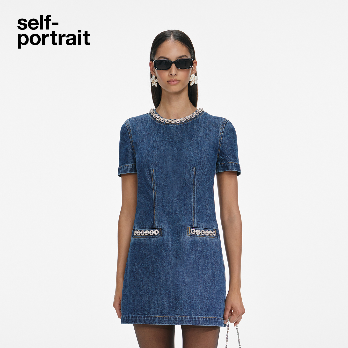 self-portrait小香风钻链连衣裙