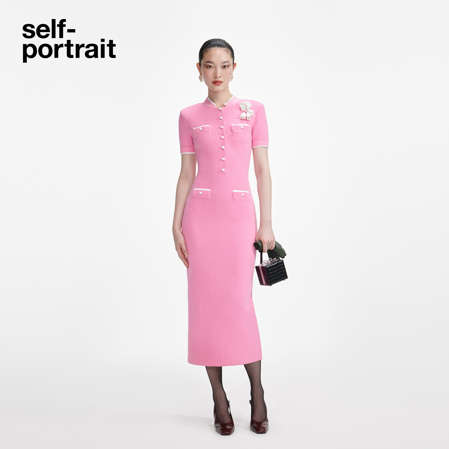 self-portrait羊毛混纺连衣裙