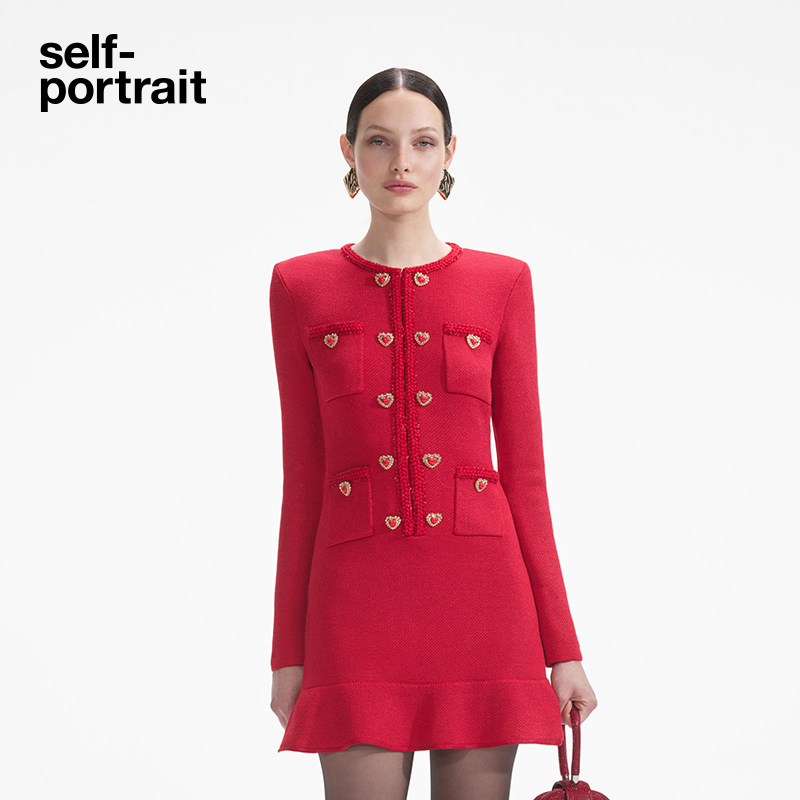 self-portrait针织连衣裙短裙