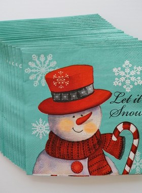 Christmas Snowman Blue Paper Napkins冬季圣诞节雪人蓝色餐巾纸