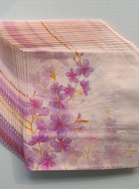 100PCs Purple Flower Paper Napkins Decoupage粉紫色花朵餐巾纸